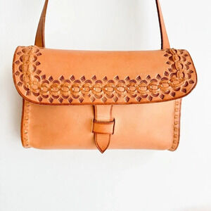 Vintage Natural Leather Rectengular Shoulde Crossbody  Bag